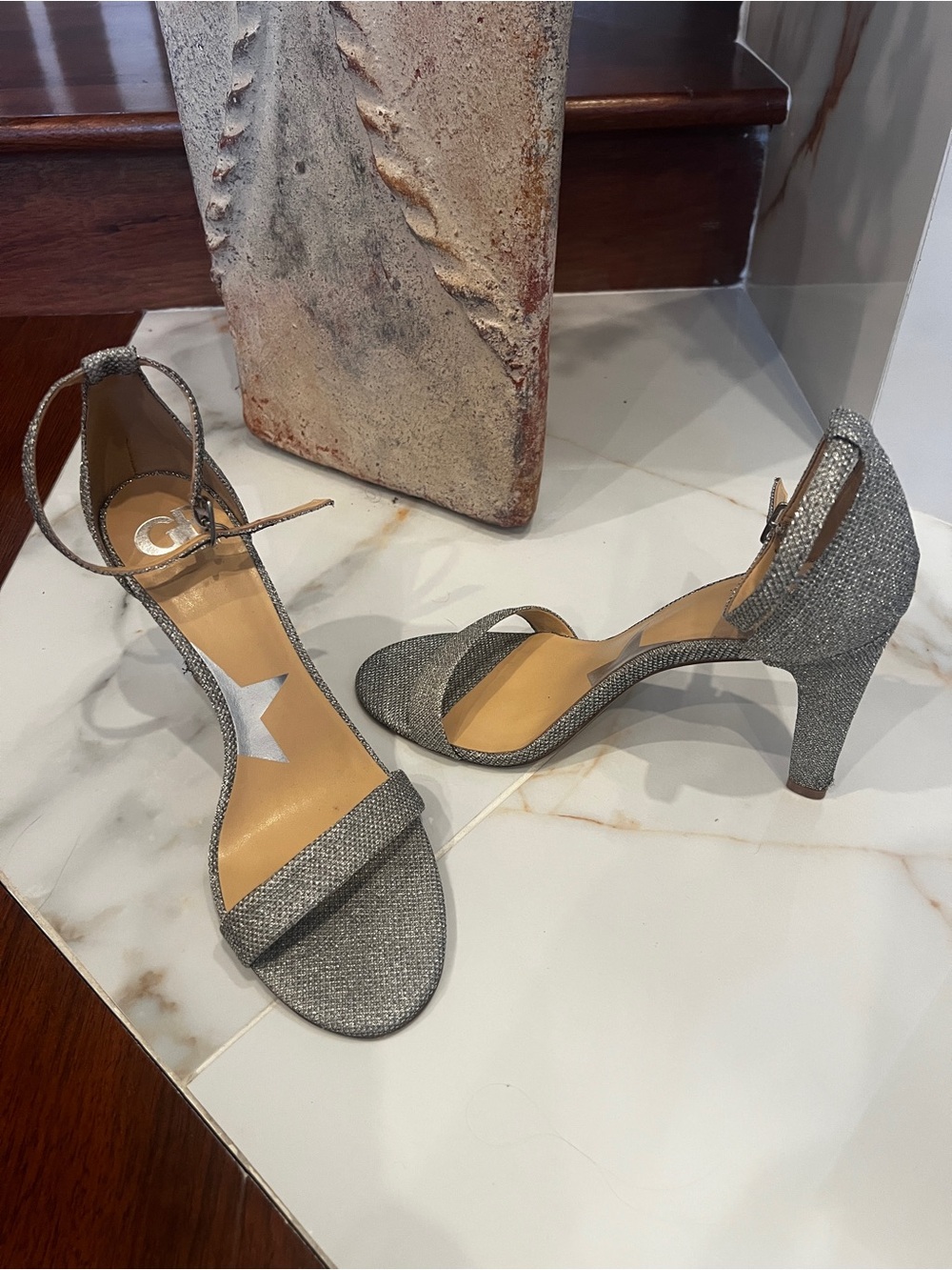 Gianni Bini Silver Sparkle Ankle-Strap Heels